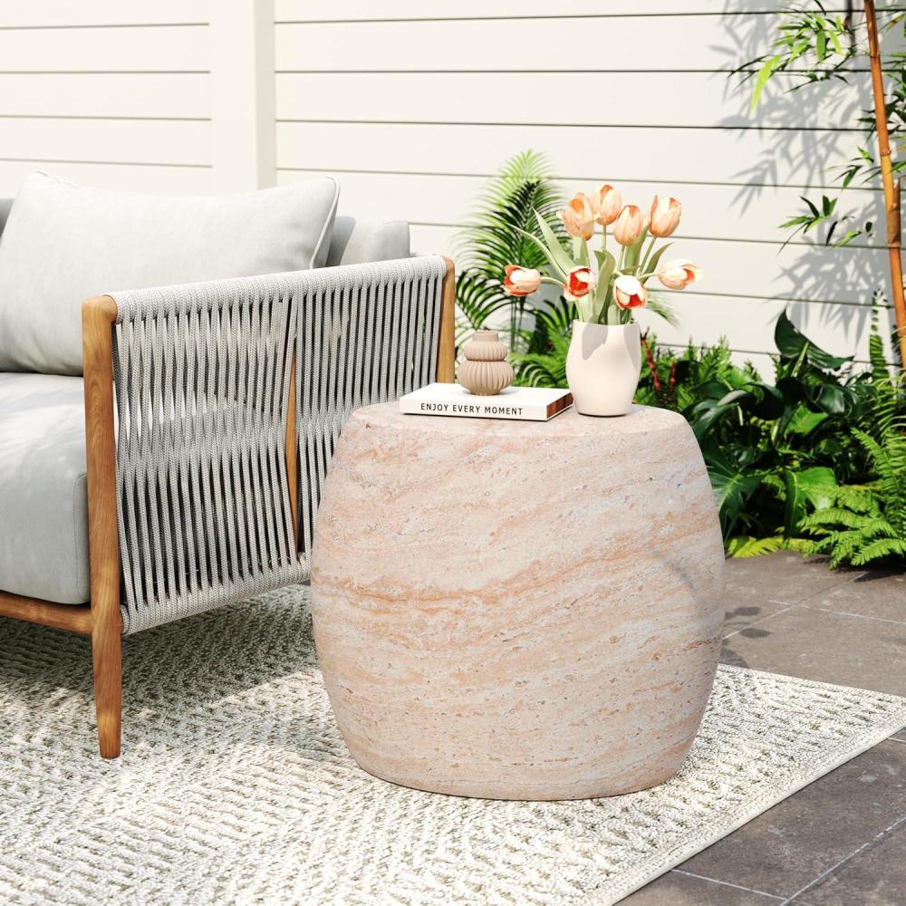 imageChristopher Knight Home Outdoor Round Side TablePatio Garden Stool End Coffee TableDecorative Accent Table for Patioor BalconyLightweight Concrete MaterialBlack MarbleTravertine oval