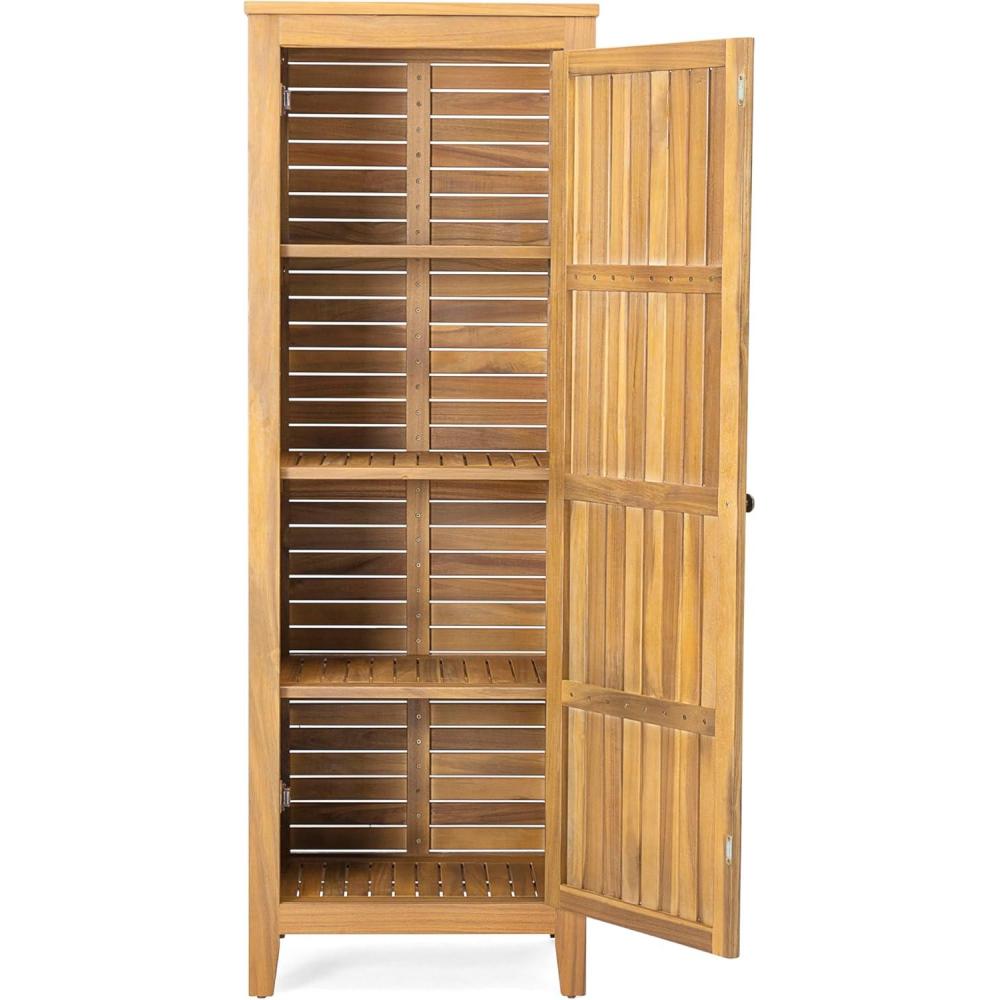 imageChristopher Knight Home Patio Gribs Acacia Wood Storage CabinetGardenPoolside Tool SideboardOutdoor Wooden Cabinet with Shelves Sturdy Construction Teak Finish