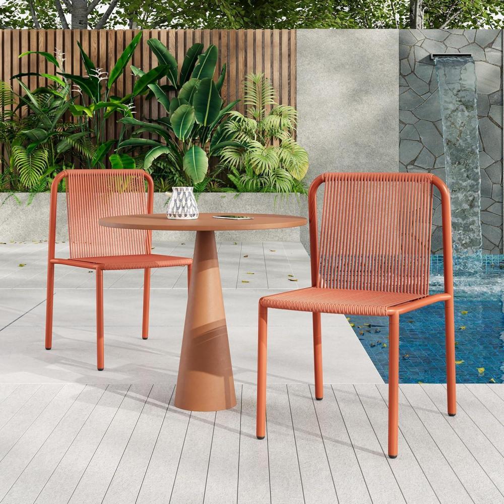 imageChristopher Knight Home Set of 2 Burgess Minimalist Patio Wicker Stacking Dining Chairs Outdoor PE Rattan Accent Armless Chair Sturdy Metal Frame GardenPorchBackyard Stackable Side Chair OrangeOrange
