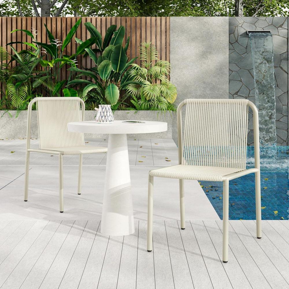 imageChristopher Knight Home Set of 2 Burgess Minimalist Patio Wicker Stacking Dining Chairs Outdoor PE Rattan Accent Armless Chair Sturdy Metal Frame GardenPorchBackyard Stackable Side Chair OrangeWhite