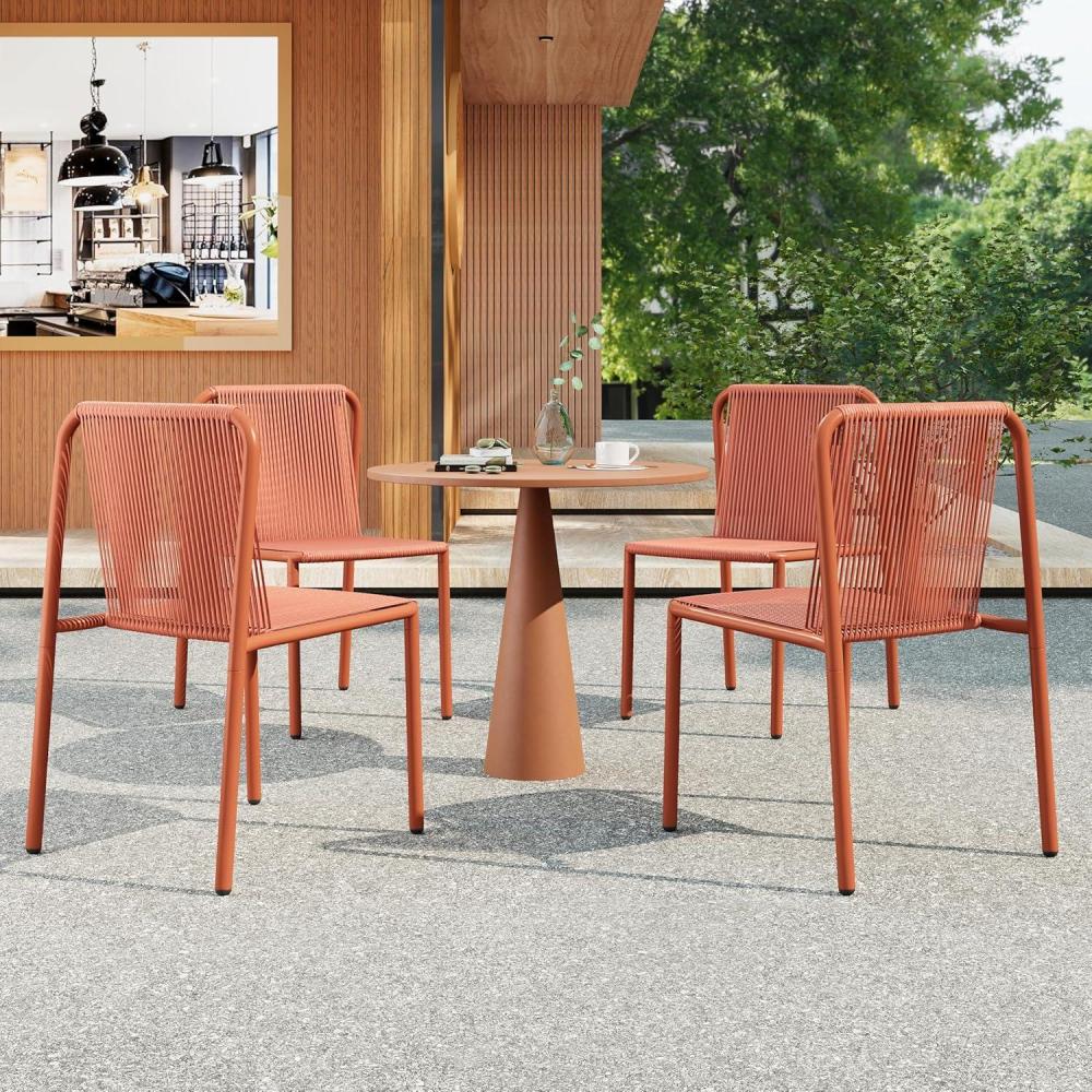 imageChristopher Knight Home Set of 4 Burgess Minimalist Patio Wicker Stacking Dining Chairs Outdoor PE Rattan Accent Armless Chair Sturdy Metal Frame GardenPorchBackyard Stackable Side Chair OrangeOrange