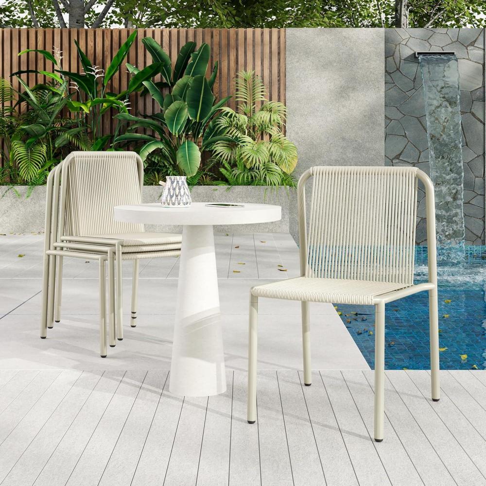 imageChristopher Knight Home Set of 4 Burgess Minimalist Patio Wicker Stacking Dining Chairs Outdoor PE Rattan Accent Armless Chair Sturdy Metal Frame GardenPorchBackyard Stackable Side Chair OrangeWhite