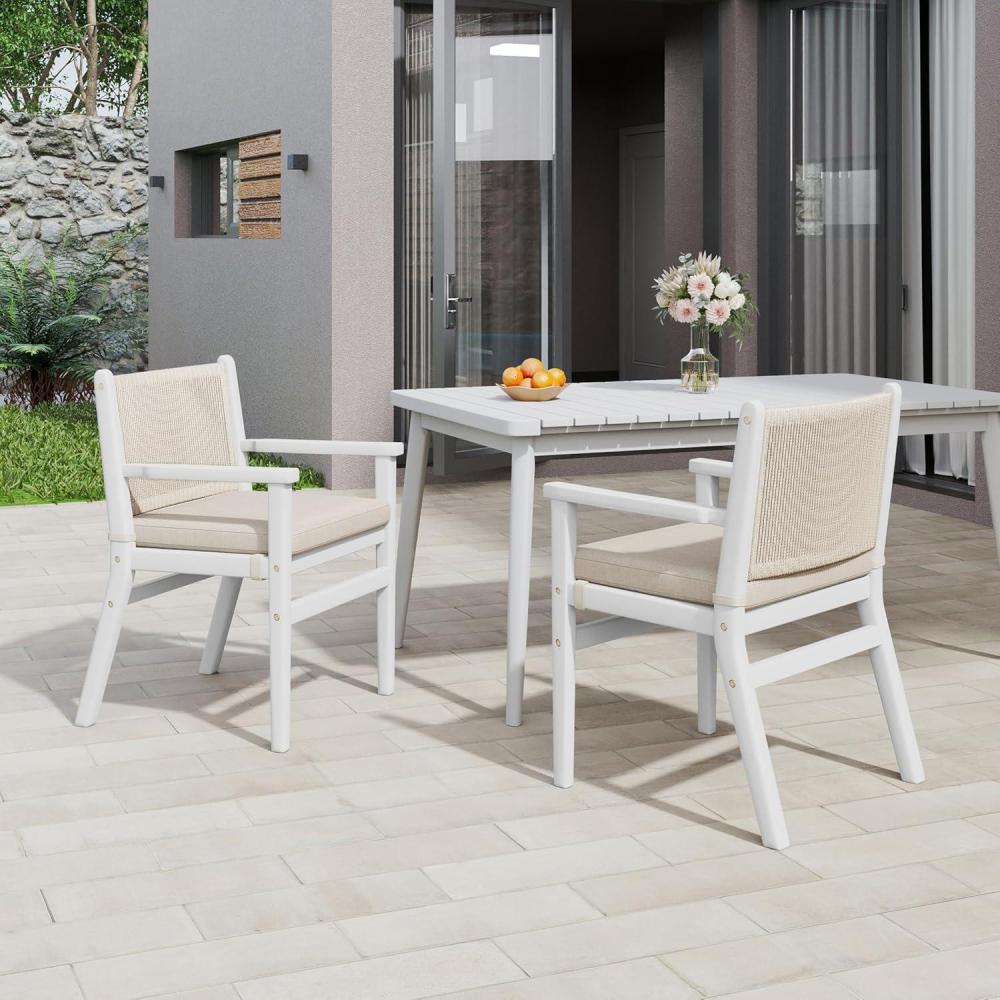 imageChristopher Knight Home Wecker Acacia Wood Outdoor Dining Chairs Set of 2 Wooden Patio Armchair with Water Repellent Cushion Outdoor Kitchen Side Chair for Lawn Garden Backyard BeigeWhiteBeigewhite
