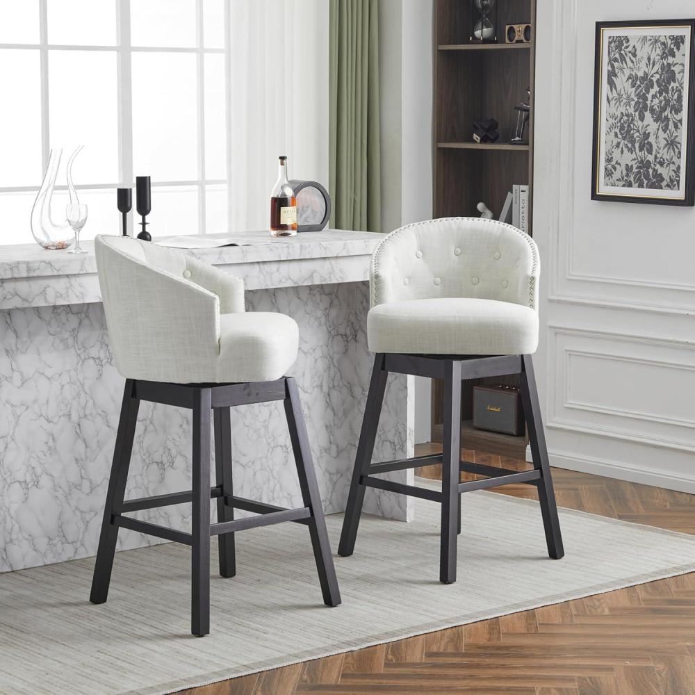 imageChristopher Knight Home Winaw 3325quot Counter Stools Set of 2 Upholstered Counter Height Bar Stools Swivel Seat Barstools Arm Kitchen Chairs Barstools for Home Bar Kitchen Counter BeigeBlackBlackbeige