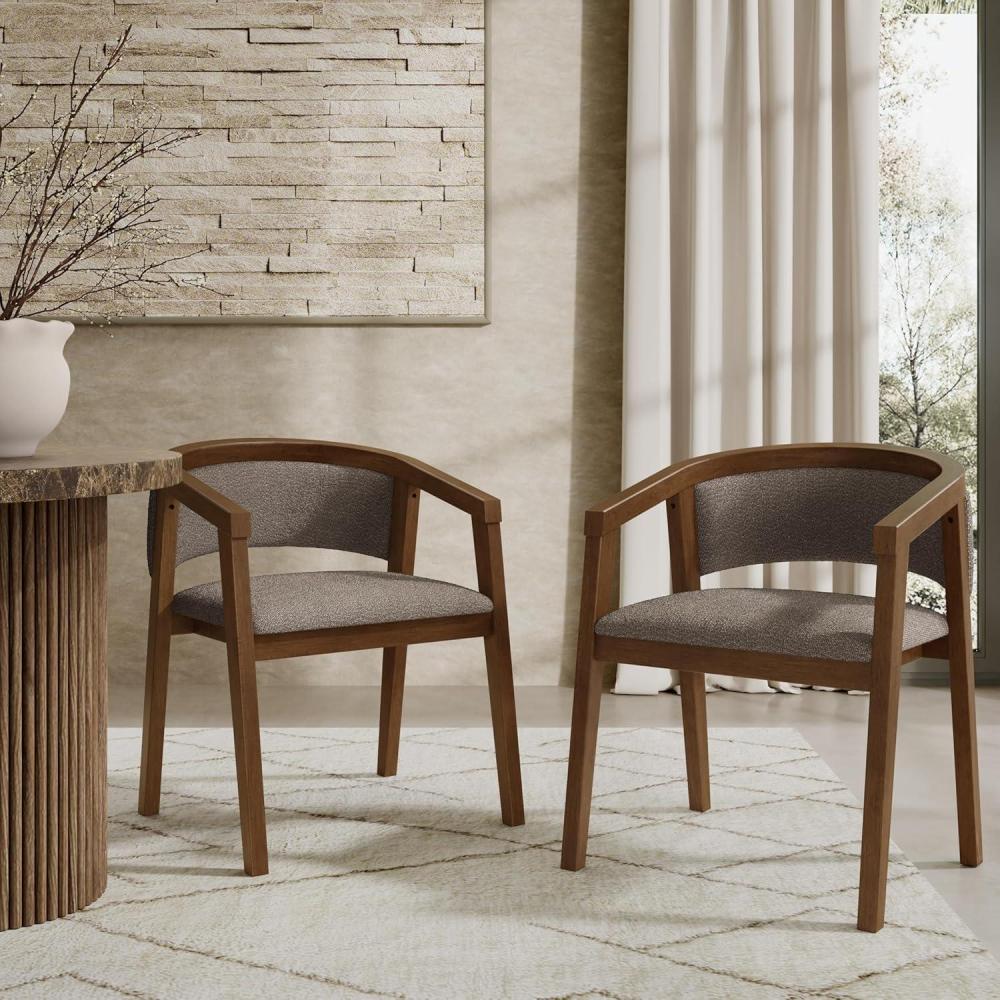imageChristopher Knight Home Yunara Comfy Boucle Upholstered Dining Chairs Set of 2 Wooden Kitchen Chair with Curved Open Backrest Mid Century Modern Living Room Chairs Set of 2 Light Brown WalnutDark Brown Walnut