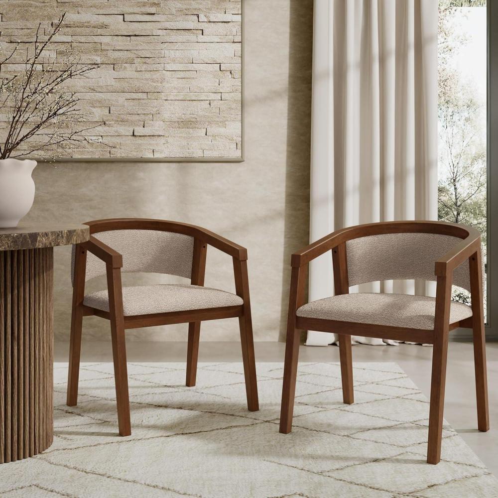 imageChristopher Knight Home Yunara Comfy Boucle Upholstered Dining Chairs Set of 2 Wooden Kitchen Chair with Curved Open Backrest Mid Century Modern Living Room Chairs Set of 2 Light Brown WalnutLight Brown Walnut