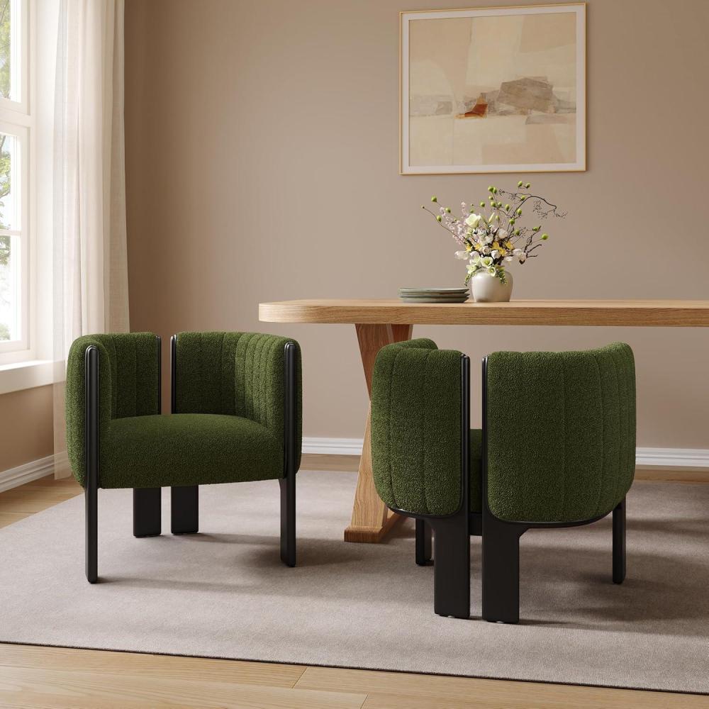 imageChristopher Knight Home Yusi Fabric Upholstered Dining Chairs Set of 2 Modern Wooden Dining Armchair Curved Backrest Kitchen Side Chair Living Room Accent Chair for Extra Seat Beige NaturalBlack Olive Green
