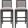 Christopher Knight Home 30.5 Inch Seat Height Bar Stools Set of 2, Mid-Century Upholstered Bar Chairs,Solid Rubber Wood Kitchen Chairs, Armless Barstools for Kitchen Island,Dining Room,Black+Gray(Black+grey)