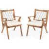 Christopher Knight Home Becker Outdoor Dining Chairs Set of 2 with Cushion, Acacia Wood Dining Room Armchair Set, Garden Chair Set with Handwoven Accent, Patio Dinners Comfy Extra Seat, Cream + Teak