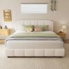 Christopher Knight Home Beige Queen Size Platform Bed, Bed Frame with Boucle Fabric Headborad, Upholstered Curve-Shaped Design Headboard, Wood Bed Support and Slat, Easy Assembly