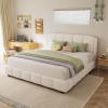 Christopher Knight Home Beige Queen Size Platform Bed, Bed Frame with Boucle Fabric Headborad, Upholstered Curve-Shaped Design Headboard, Wood Bed Support and Slat, Easy Assembly
