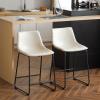 Christopher Knight Home Hassendale Armless Bar Stools Set of 2, Kitchen Bar Stools, Vintage Style Bar Stool Chairs, Faux Leather Counter Chairs for Living Room, Cafe, Pub, Bar Counter, Cream+Black