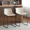 Christopher Knight Home Hassendale Armless Bar Stools Set of 2, Kitchen Bar Stools, Vintage Style Bar Stool Chairs, Faux Leather Counter Chairs for Living Room, Cafe, Pub, Bar Counter, Cream+Black