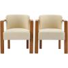 Christopher Knight Home Izu Modern Rubberwood Dining Chairs Set of 2, Fabric Upholstered Armchair Set of 2 with Ample Seat, Comfy Dining Room Chairs with Curved Backrest, Beige + Walnut