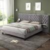 Christopher Knight Home King Size Platform Bed with Headboard, Upholstered Headboard with Storage Cabinets, Tufted Headboard Bed Frame, Modern Velvet Bed with 2 Nightstands Storage Organizer, Grey(Grey King Size)