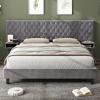 Christopher Knight Home King Size Platform Bed with Headboard, Upholstered Headboard with Storage Cabinets, Tufted Headboard Bed Frame, Modern Velvet Bed with 2 Nightstands Storage Organizer, Grey(Grey King Size)