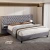 Christopher Knight Home King Size Platform Bed with Headboard, Upholstered Headboard with Storage Cabinets, Tufted Headboard Bed Frame, Modern Velvet Bed with 2 Nightstands Storage Organizer, Grey(Grey King Size)