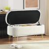Christopher Knight Home Oval Storage Bench, Upholstered Storage Ottoman, Boucle Ottoman, Small Foot Rest Stool, End Side Table,Toy Box Storage for Living Room Bedroom End of Bed Entryway, White
