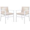 Christopher Knight Home Wecker Acacia Wood Outdoor Dining Chairs Set of 2, Wooden Patio Armchair with Water Repellent Cushion, Outdoor Kitchen Side Chair for Lawn, Garden, Backyard, Beige+White(Beige+white)