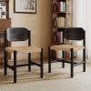 Christopher Knight Home Wolta Acacia Wood Dining Chair Set of 2, Boho Wooden Dining Room Armless Chair with Rope Woven Detail, Boho Indoor Kitchen Side Chair, Black+Dark Beige