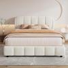 Christopher Knight Home Beige Queen Size Platform Bed, Bed Frame with Boucle Fabric Headborad, Upholstered Curve-Shaped Design Headboard, Wood Bed Support and Slat, Easy Assembly