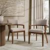 Christopher Knight Home Jarvan Boucle Upholstered Dining Chairs Set of 2, Mid Century Modern Kitchen Chair with Open Backrest and U-Shape Armrest, Wooden Living Room Chairs Set of 2, Beige + Oak(Khaki + Walnut)
