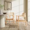 Christopher Knight Home Orrin Contemporary Wooden Dining Chairs Set of 2, Fabric Upholstered Kitchen Side Armchair with Curved Rattan Backrest, Comfy Living Room Chairs Set of 2, Beige + Brown(Beige + Natural)