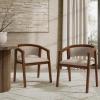 Christopher Knight Home Yunara Comfy Boucle Upholstered Dining Chairs Set of 2, Wooden Kitchen Chair with Curved Open Backrest, Mid Century Modern Living Room Chairs Set of 2, Light Brown + Walnut(Light Brown + Walnut)