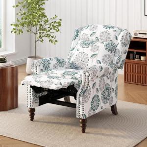 Christopher Knight Home 29.75″ Push Back Recliner Chair,Upholstered Recliner Armchair with Classic Wing Back and Solid Gourd-Shaped Wooden Legs, Beige(White&blue)