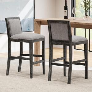 Christopher Knight Home 30.5 Inch Seat Height Bar Stools Set of 2, Mid-Century Upholstered Bar Chairs,Solid Rubber Wood Kitchen Chairs, Armless Barstools for Kitchen Island,Dining Room,Black+Gray(Black+grey)