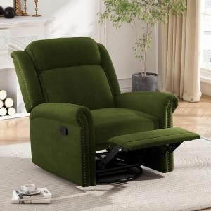 Christopher Knight Home 360° Swivel Recliner, Velvet Rocking Recliner Upholstered Recliner Chair, Rocker with Adjustable Backrest Nailhead Trims, Green(Green)