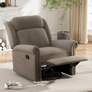Christopher Knight Home 360° Swivel Recliner, Velvet Rocking Recliner Upholstered Recliner Chair, Rocker with Adjustable Backrest Nailhead Trims, Green(Light Brown)