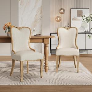 Christopher Knight Home Ahri Sturdy Rubberwood Dining Chairs Set of 2, Wingback Upholstered Armchair Set of 2 with Sculpted Legs, Comfy Dining Room Chairs with Heart-Inspired Back, Natural