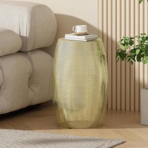 Christopher Knight Home Fairmo Gold End Table, Hexagonal Hourglass-Shaped Iron Accent Side Table, Metal Decorative Corner Stool for Living Room Bedroom Home Decor, Not Assembly Required(Gold Round Hollow)