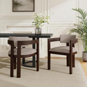 Christopher Knight Home Falcon Boucle Fabric Upholstered Dining Chairs Set of 2, Modern Wooden Dining Armchair, Curved Backrest Kitchen Side Chair,Living Room Accent Chair Extra Seat, Espresso(Espresso)