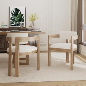 Christopher Knight Home Falcon Boucle Fabric Upholstered Dining Chairs Set of 2, Modern Wooden Dining Armchair, Curved Backrest Kitchen Side Chair,Living Room Accent Chair Extra Seat, Espresso(Light Ash+beige)
