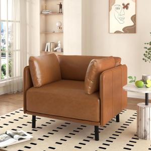 Christopher Knight Home Faux Leather Club Chair, Upholstered Accent Chair, Mid Century Modern Lounge Chair, Reading Chair with Two Throw Pillow, Brown
