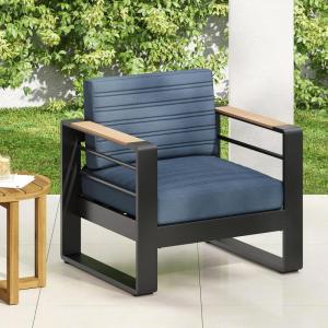 Christopher Knight Home Giovanna Aluminum Club Chair, Accent Chair with Cushions, Patio Arm Chair, Durable Frame Suitable for Outdoor, Club Chair for Patio Balcony Garden Outdoor Yard, Blue(Blue)