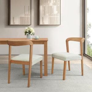 Christopher Knight Home Keria Solid Rubber Wood Dining Chairs Set of 2, Modern Dining Chair with Fabric Padding, Kitchen Chairs with Rounded Backrest, Extra Seat for Dining Room, Natural + Beige(Natural + Beige)