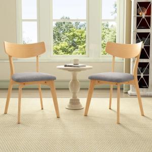 Christopher Knight Home Ladit Wooden Dining Chairs Set of 2 Upholstered, Mid-Century Dining Room Chair Rubber Wood, 2 Accent Chairs for Living Room Kitchen Ergonomic Designed, Dark Grey + Natural