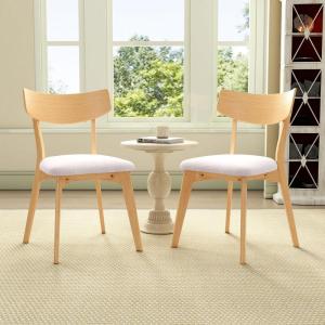 Christopher Knight Home Ladit Wooden Dining Chairs Set of 2 Upholstered, Mid-Century Dining Room Chair Rubber Wood, 2 Accent Chairs for Living Room Kitchen Ergonomic Designed, Light Beige + Natural