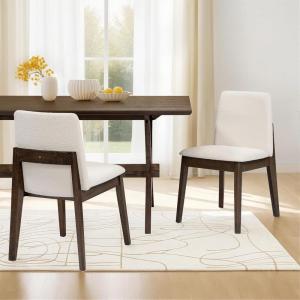Christopher Knight Home Lucian Armless Dining Chairs Set of 2, Modern Dining Chair with Fabric Upholstery, Sturdy Wood Frame Kitchen Chairs, Extra Seat for Dining Room, Beige + Oak(Beige + Walnut)