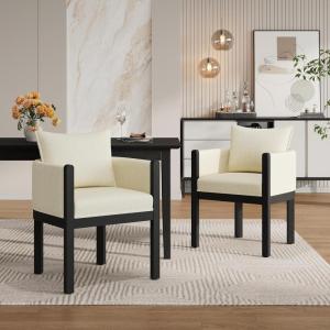 Christopher Knight Home Lucid Linen Upholstered Dining Chairs Set of 2, Rubber Wood Dining Room Chairs, Modern Armchair, Extra Seating for Dining Room, Versatile Indoor Furniture, Beige + Natural(White + Black)