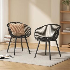 Christopher Knight Home Modern Accent Chair–White Outdoor Patio Chairs Set of 2 – Lounge Chairs for Balcony or Garden – Weave Design – Stylish and Comfortable Seating for Backyard or Terrace(Black)
