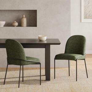 Christopher Knight Home Mongi Dining Chairs Set of 2 with Sturdy Iron Frame, Comfy Linen Upholstered Dining Room Chairs, Armless Accent Chair/Side Chair for Dining Room/Kitchen, Bronze + Light Grey(Bronze + Green)