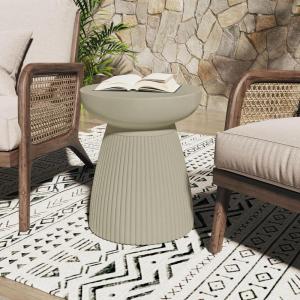 Christopher Knight Home Novi Outdoor Side Table, Cylindrical Decorative Accent Side End Table, Garden Stool for Patio Balcony Beach Pool, Lightweight Concrete, Wood-Like Texture, Antique Brown(Sand Gray)