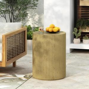 Christopher Knight Home Novi Outdoor Side Table, Cylindrical Decorative Accent Side End Table, Garden Stool for Patio Balcony Beach Pool, Lightweight Concrete, Wood-Like Texture, Antique Brown(Antique Brown)