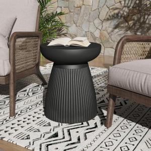 Christopher Knight Home Novi Outdoor Side Table, Cylindrical Decorative Accent Side End Table, Garden Stool for Patio Balcony Beach Pool, Lightweight Concrete, Wood-Like Texture, Antique Brown(Matte Black)