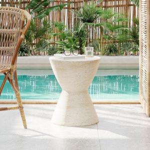 Christopher Knight Home Outdoor Round Side Table,Patio Garden Stool End Coffee Table,Decorative Accent Table for Patio,or Balcony,Lightweight Concrete Material,Black Marble(Travertine hourglass)