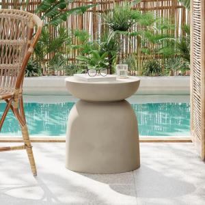 Christopher Knight Home Outdoor Round Side Table,Patio Garden Stool End Coffee Table,Decorative Accent Table for Patio,or Balcony,Lightweight Concrete Material,Black Marble(Light Grey)